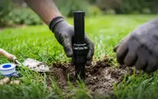 Professional technician installing a lawn sprinkler in Westerly, RI